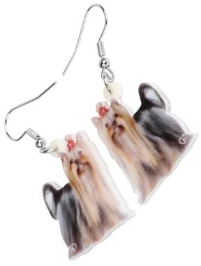 Hand Crafted Yorkshire Terrier Acrylic Dangle Earrings - Brown & Black